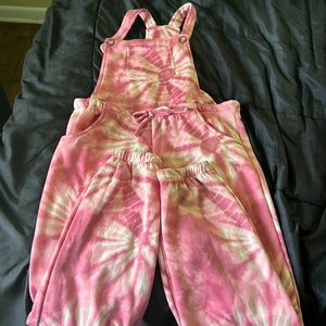 Self Esteem pink and white hearted overalls